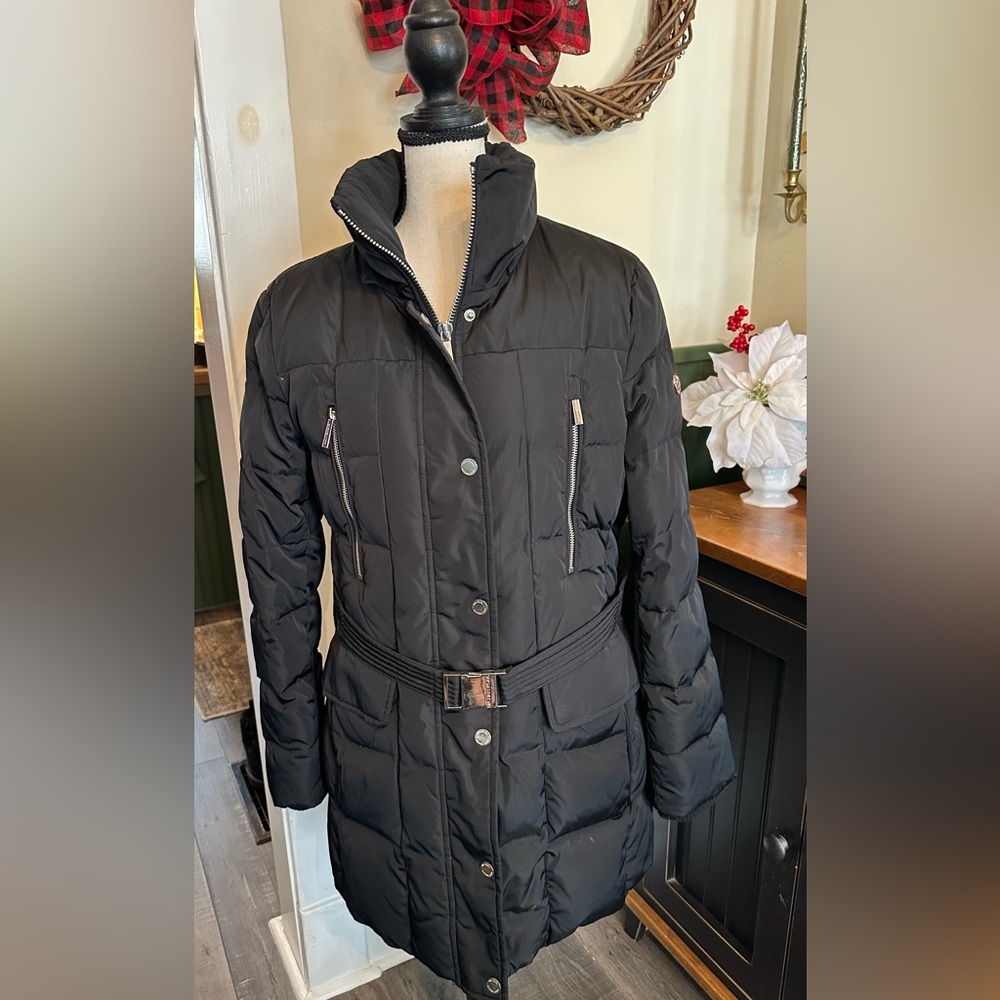 Michael Kors  winter Jacket Large black Puffer hood Coat Full Zip Long